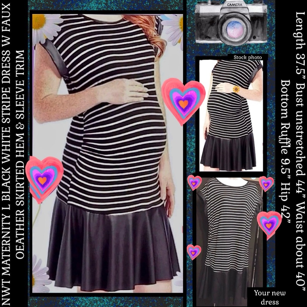 L NWT Maternity dress w faux leather trim for maternity and beyond